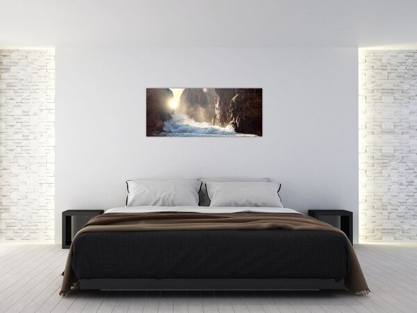 Kép - Az óceán sziklái és hullámai (120x50 cm)