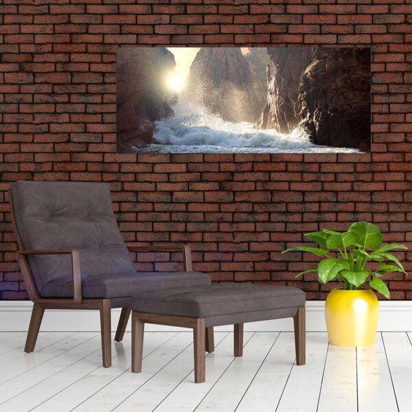 Kép - Az óceán sziklái és hullámai (120x50 cm)