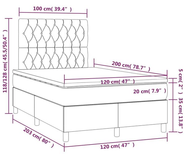 VidaXL LED-es Ágy - Szürke - 120x200 cm