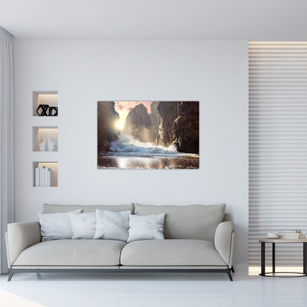 Kép - Az óceán sziklái és hullámai (90x60 cm)