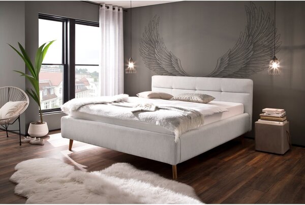Világosszürke kárpitozott ágyneműtartós franciaágy ágyráccsal 160x200 cm Lotte – Meise Möbel