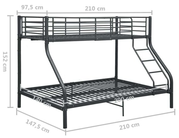 Vidaxl fém emeleteságy-keret 140 x 200 cm / 90 x 200 cm, fekete