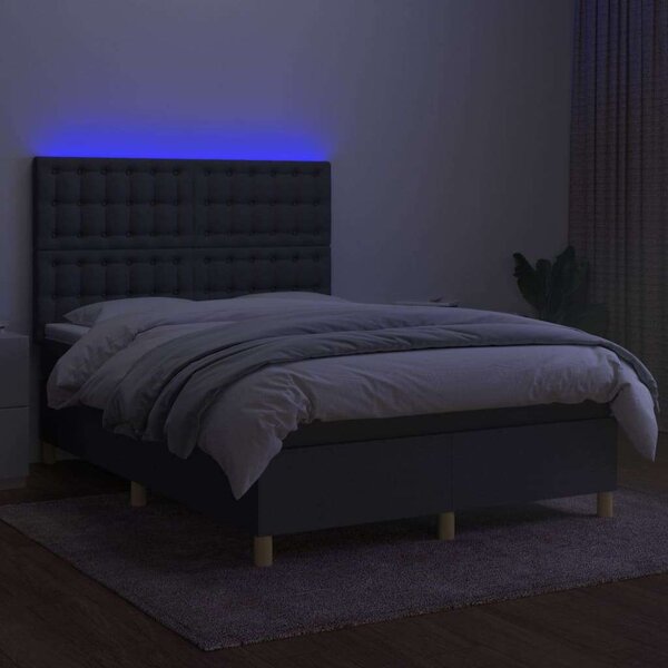 Ágy 140x200 cm - Sötétszürke Szövet - LED világítással