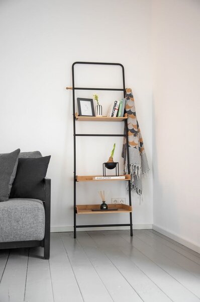 Fekete-natúr színű fém polcos állvány 56x180 cm Loft – Wenko