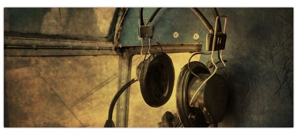 Kép - Vintage repülőgép fejhallgató (120x50 cm)