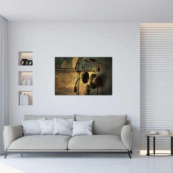 Kép - Vintage repülőgép fejhallgató (90x60 cm)