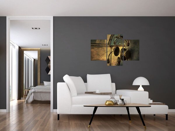 Kép - Vintage repülőgép fejhallgató (90x60 cm)