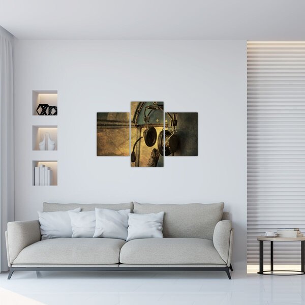 Kép - Vintage repülőgép fejhallgató (90x60 cm)