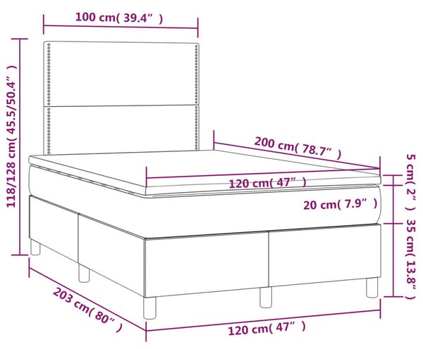 VidaXL Fekete Szövet Ágy - 120x200 cm