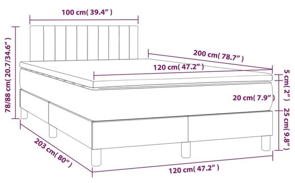 Szövet Ágy Matraccal - 120x200 cm - Sötétszürke