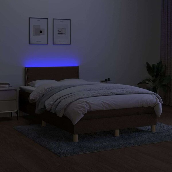 Barna szövet rugós és led-es ágy matraccal 120 x 200 cm