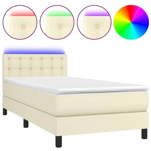 VidaXL krémszínű műbőr rugós ágy matraccal és LED-del 100x200 cm
