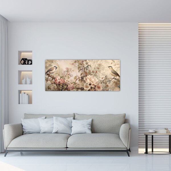 Kép - Vintage madár festmény (120x50 cm)