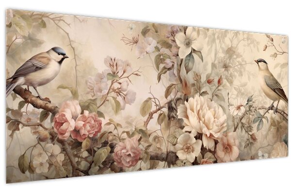 Kép - Vintage madár festmény (120x50 cm)