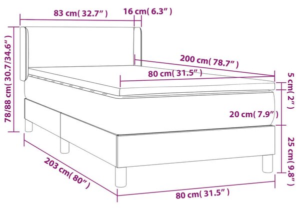 Fekete szövet rugós ágy matraccal 80 x 200 cm