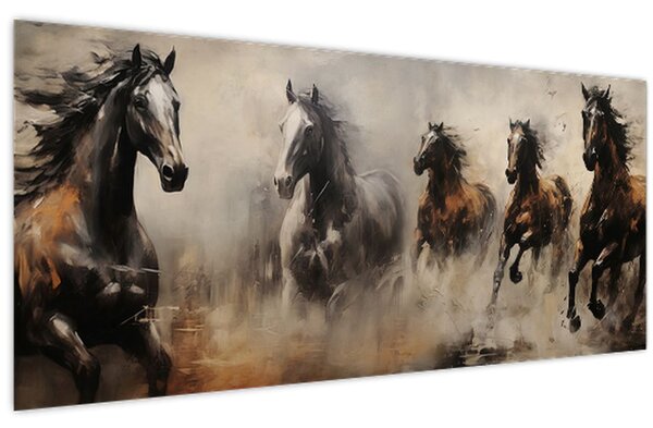 Kép - Olajfestmény lovakról (120x50 cm)