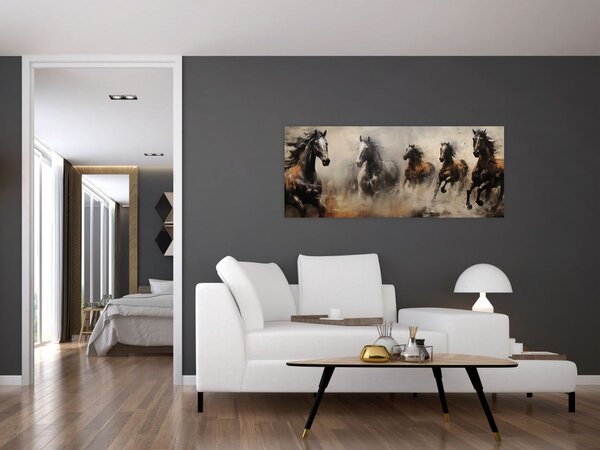Kép - Olajfestmény lovakról (120x50 cm)