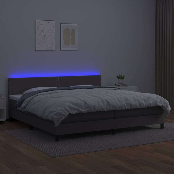 VidaXL Ágy - 200x200 cm - Szürke Műbőr - LED