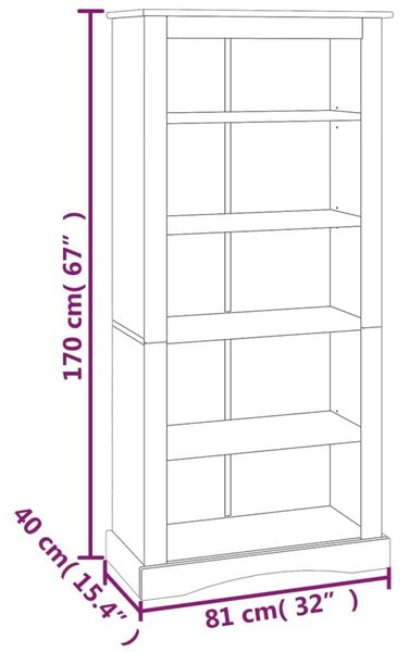 Corona Stílusú Fa Könyvespolc - 5 Polc - 81x40x170 cm