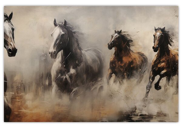 Kép - Olajfestmény lovakról (90x60 cm)