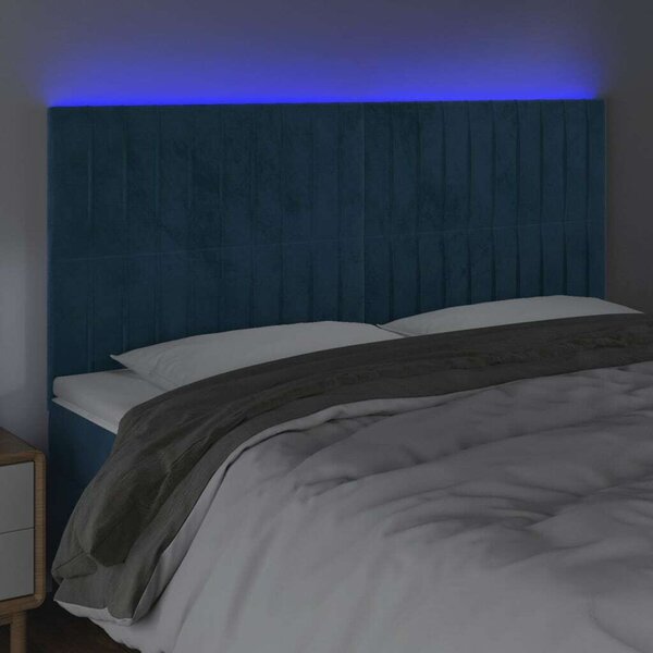 VidaXL sötétkék bársony LED-es fejtámla 180x5x118/128 cm