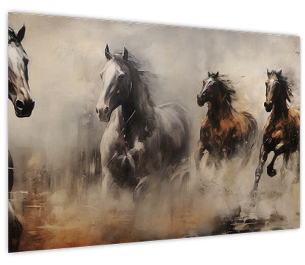 Kép - Olajfestmény lovakról (90x60 cm)