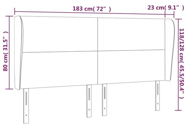 VidaXL Fejtámla - Szövet - Krémszín - 183x23x118/128 cm