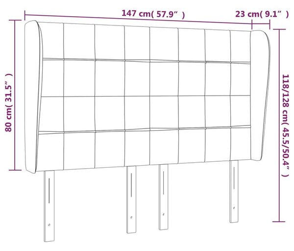 VidaXL Bársony Fejtámla Szárnyakkal - Sötétkék - 147cm