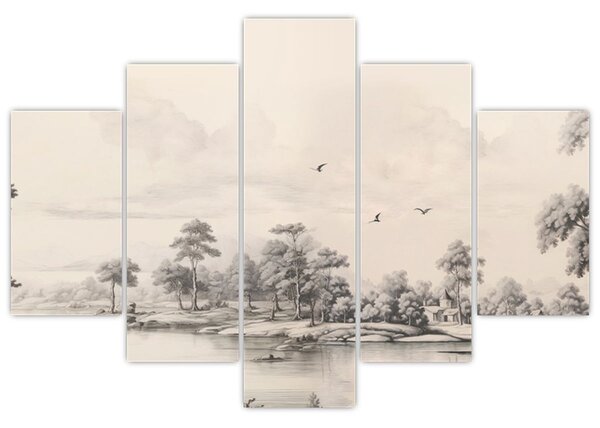 Kép - Vintage tájkép rajz (150x105 cm)