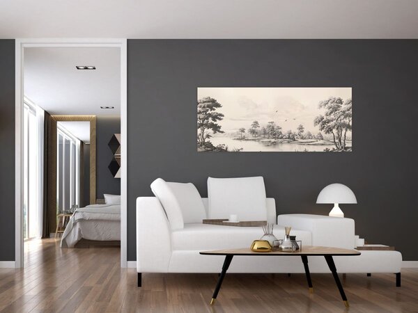Kép - Vintage tájkép rajz (120x50 cm)