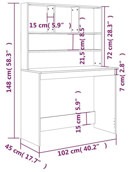 VidaXL Fekete Íróasztal Polcokkal - 102x45x148 cm