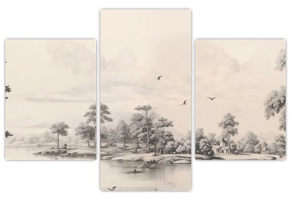 Kép - Vintage tájkép rajz (90x60 cm)