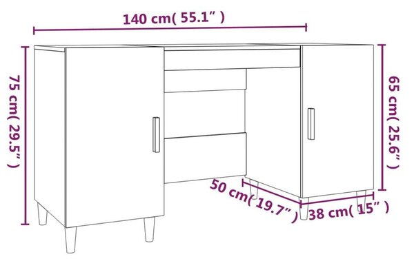 VidaXL Fehér Fa Íróasztal Fiókokkal - 140x50x75 cm