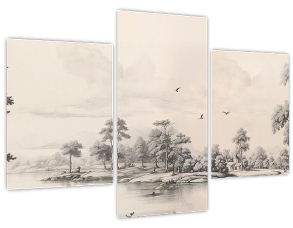 Kép - Vintage tájkép rajz (90x60 cm)