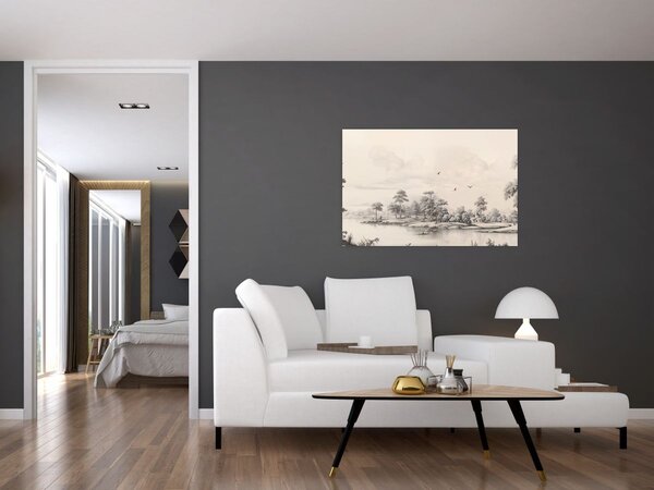 Kép - Vintage tájkép rajz (90x60 cm)