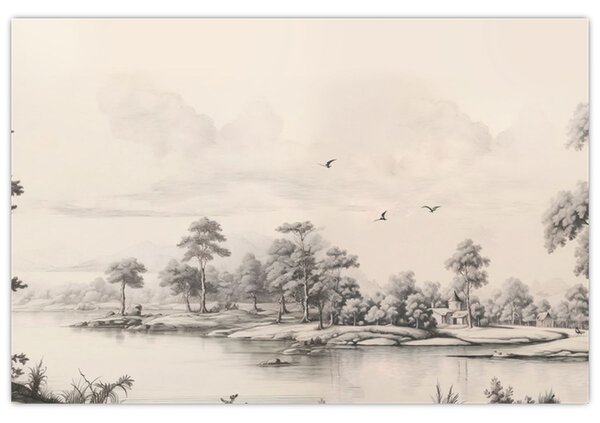 Kép - Vintage tájkép rajz (90x60 cm)