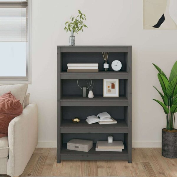 VidaXL szürke tömör fenyőfa könyvszekrény 80x35x126 cm