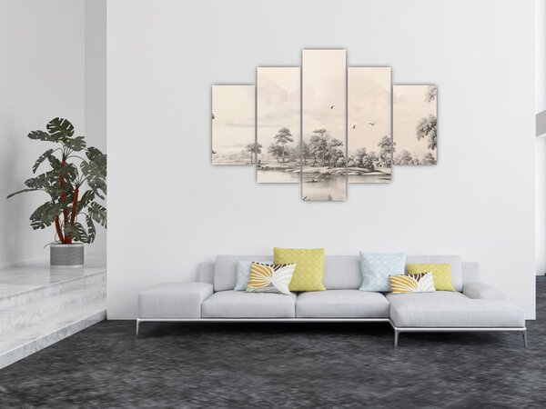 Kép - Vintage tájkép rajz (150x105 cm)