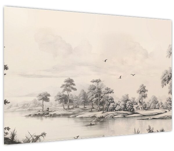 Kép - Vintage tájkép rajz (90x60 cm)
