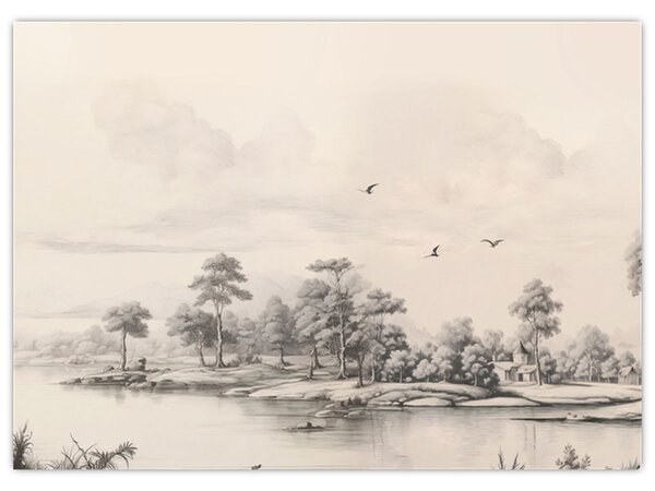 Kép - Vintage tájkép rajz (70x50 cm)