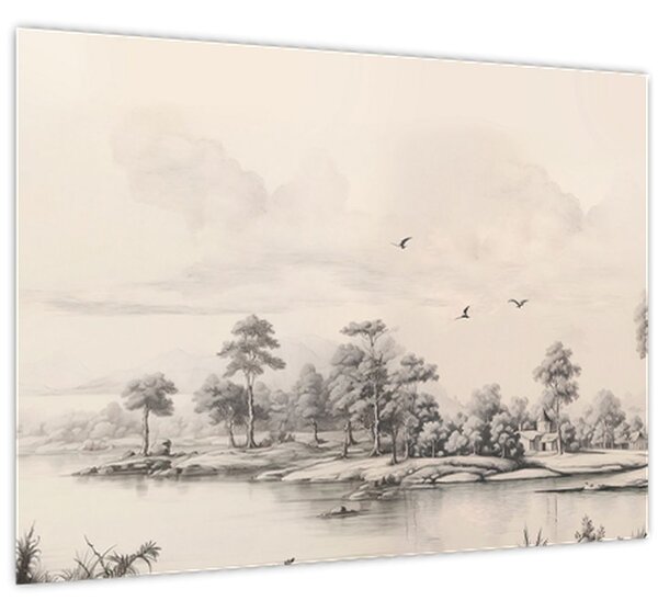 Kép - Vintage tájkép rajz (70x50 cm)