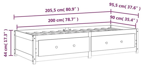 VidaXL tömör fenyőfa kanapéágy 90 x 200 cm