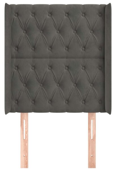 VidaXL sötétszürke bársony fejtámla szárnyakkal 83x16x118/128 cm