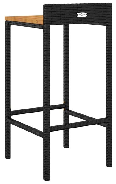 VidaXL Bárszék - 4 db - Fekete Polyrattan - Akácfa