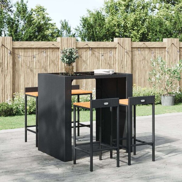 VidaXL Bárszék - 4 db - Fekete Polyrattan - Akácfa