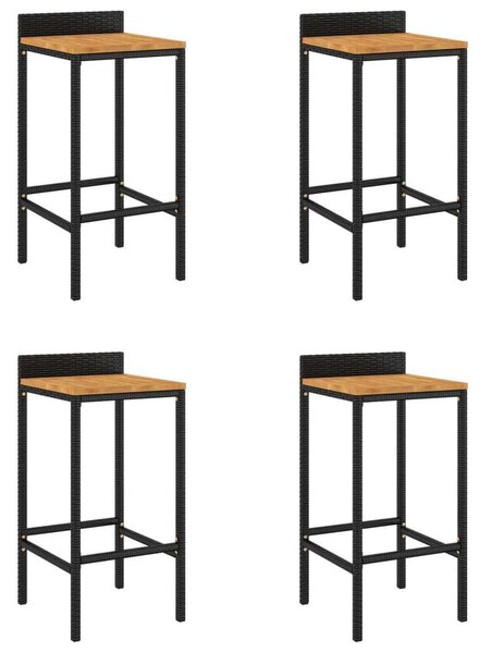 VidaXL Bárszék - 4 db - Fekete Polyrattan - Akácfa