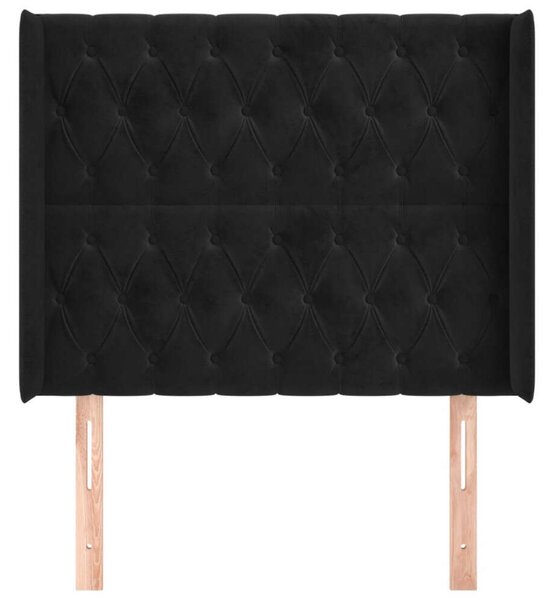 VidaXL Fekete Bársony Ágyfejtámla Szárnyakkal - 103x118/128cm