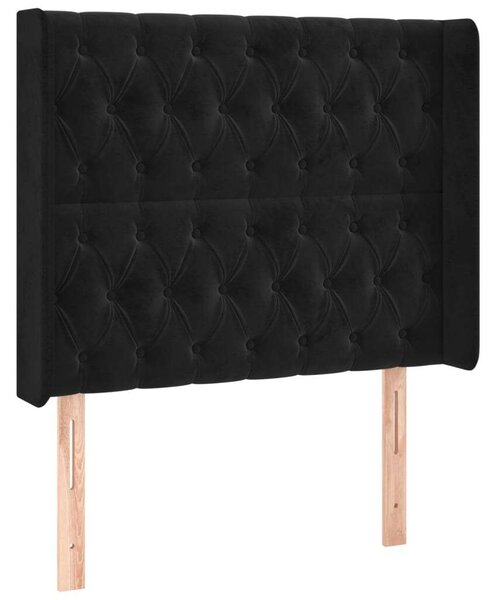VidaXL Fekete Bársony Ágyfejtámla Szárnyakkal - 103x118/128cm