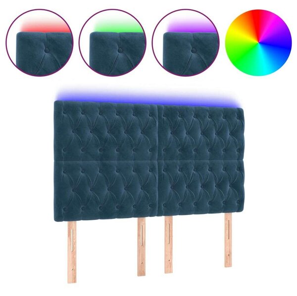 VidaXL sötétkék bársony LED-es fejtámla 160x7x118/128 cm