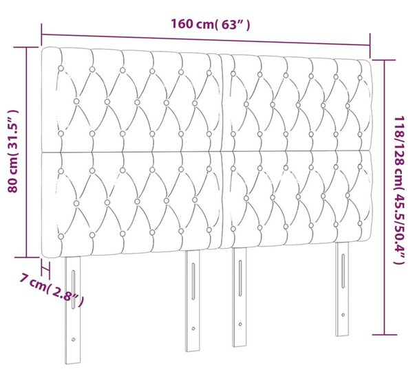 VidaXL sötétkék bársony LED-es fejtámla 160x7x118/128 cm